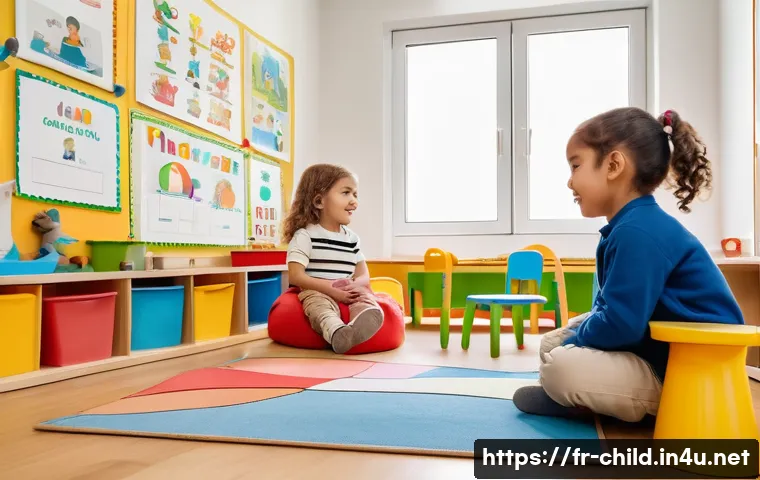 아동상담사 이론과 실무의 균형 - A warm and inviting educational setting in a French preschool classroom, showing a diverse group of ...