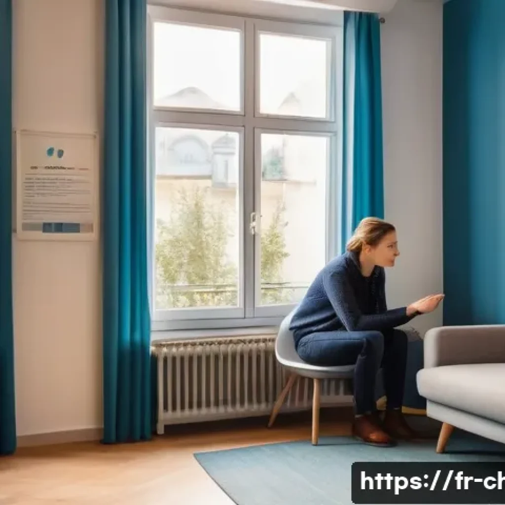 아동상담사 직무 능력 향상 - A warm and inviting counseling room in a modern French educational center, featuring a compassionate...