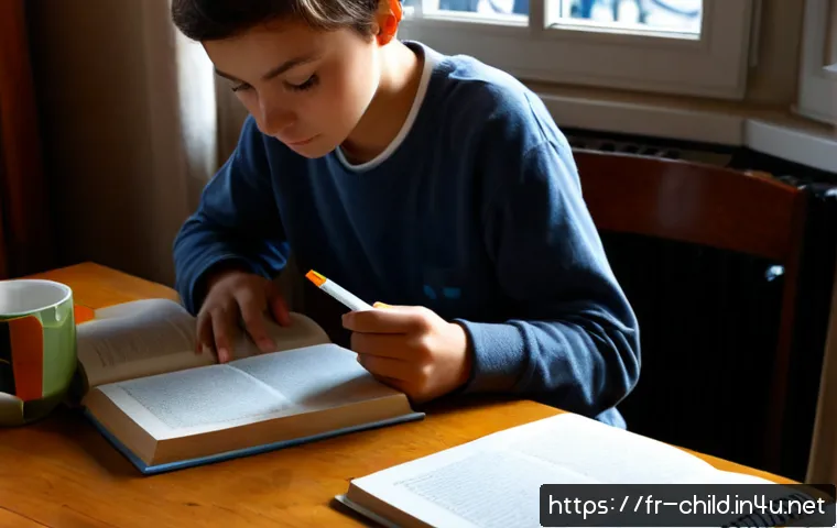 아동상담사 이론 공부법 - Photorealistic French child counseling student studying developmental psychology theory at a tidy su...